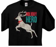 black t-shirt with white reindeer design