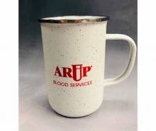 white mug with ARUP logo